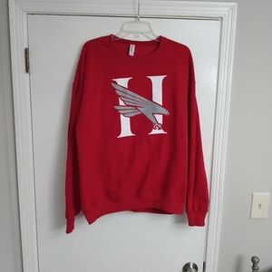 Red Huntington College Men's Graphic Sweatshirt with Hawk